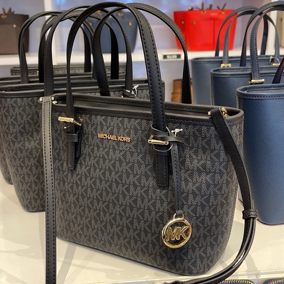 MICHAEL KORS 
Jet Set Travel Extra-Small Logo Top-Zip Tote Bag
Black 
NWT - Picture 2 of 16